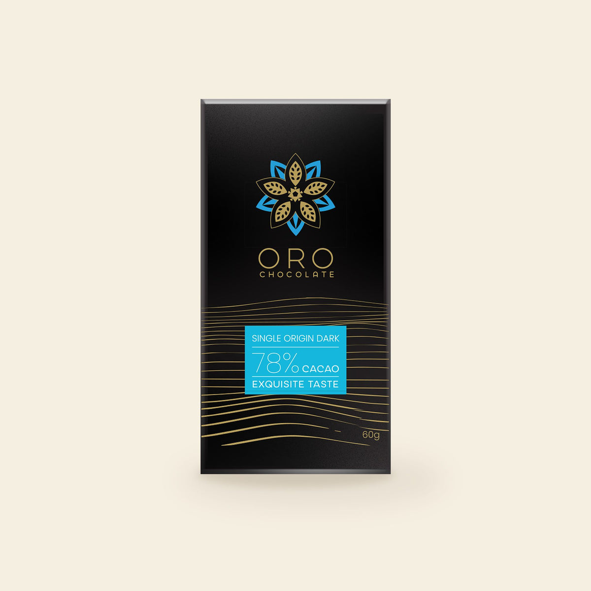 Oro Single Origin Dark 78% cacao chocolate bar, 60g pack, on a cream background