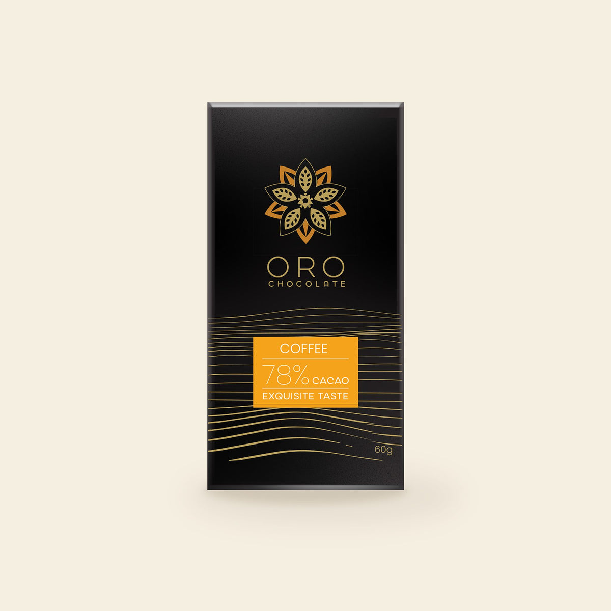 Oro Coffee 78% cacao chocolate bar, 60g pack, on a cream background