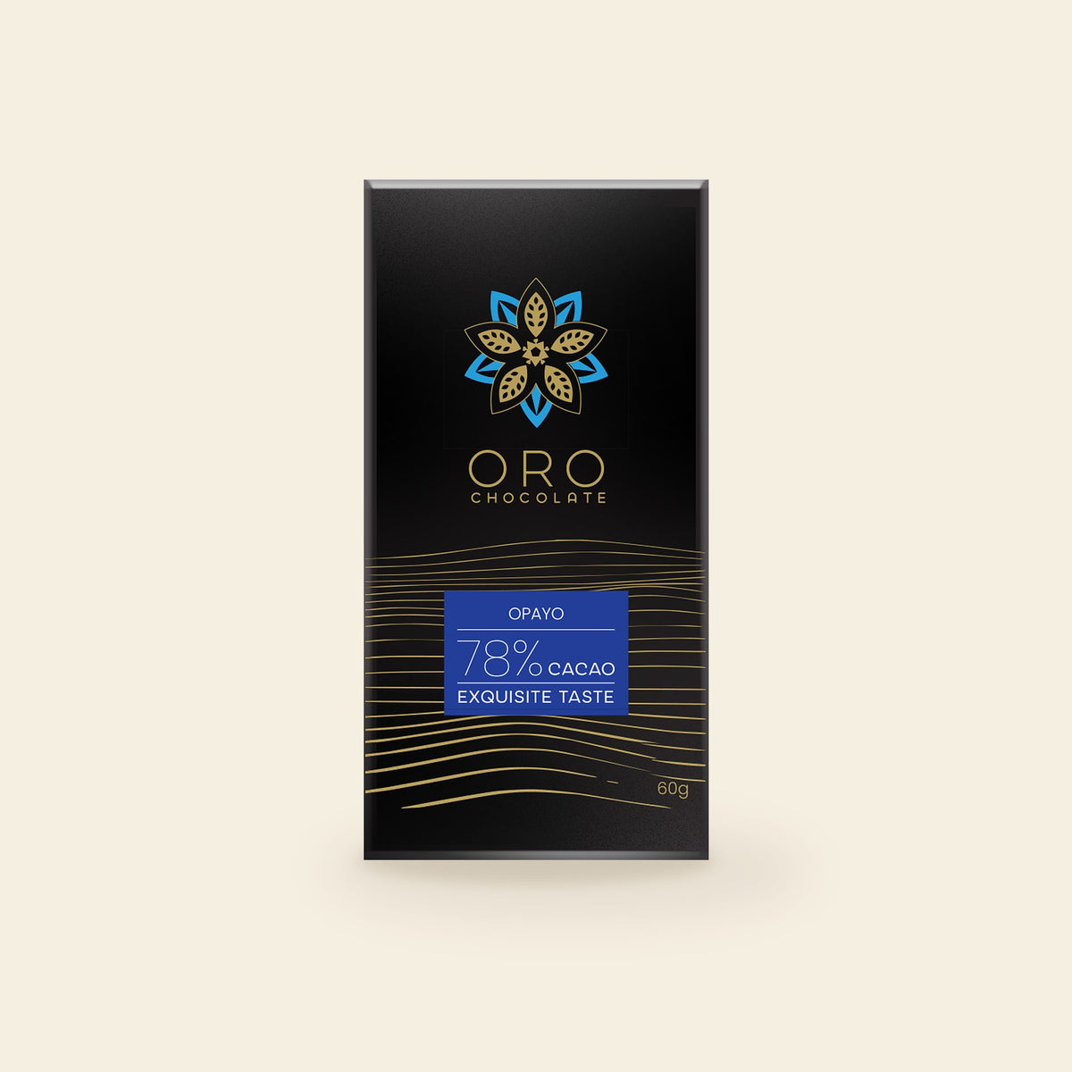 Oro Opayo 78% cacao chocolate bar, 60g pack, on a cream background