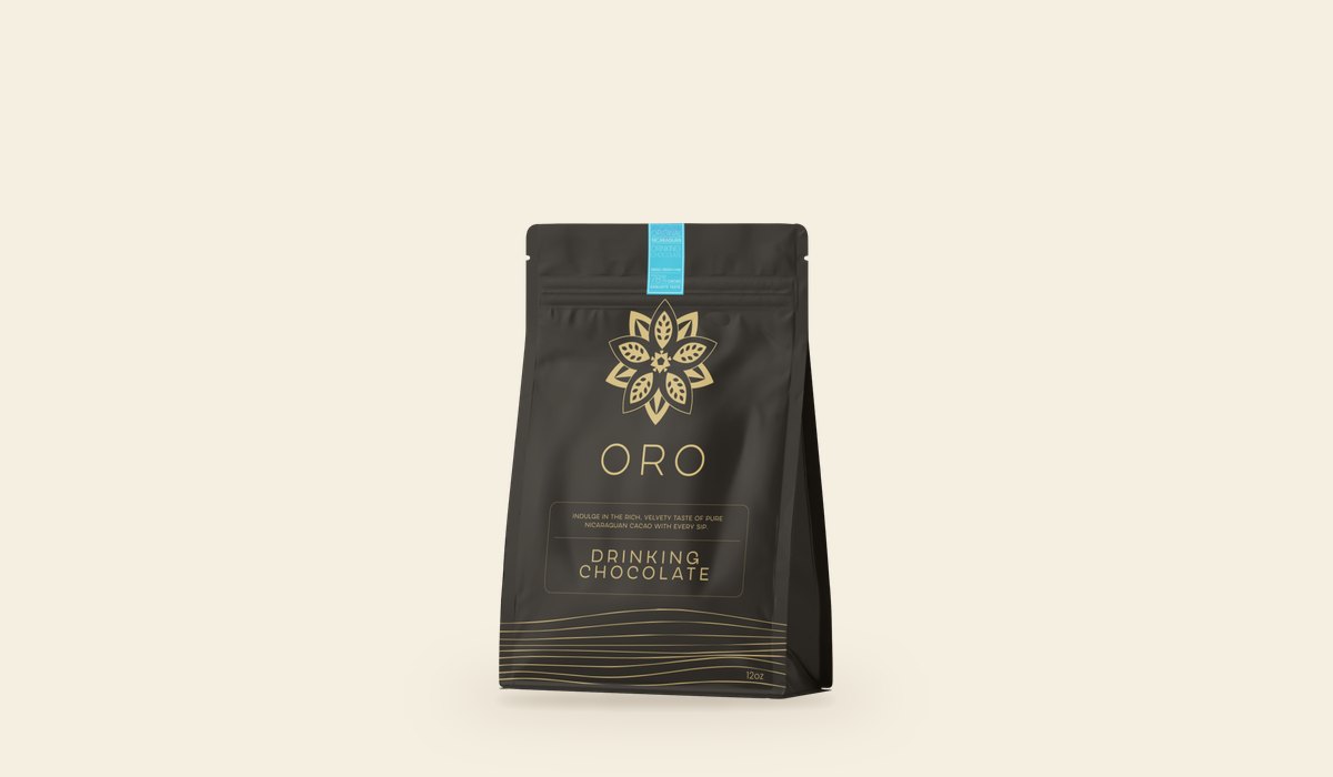 A pouch of Oro Single Origin drinking chocolate