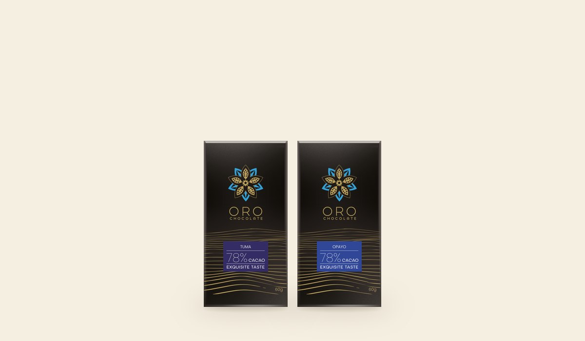 Two Oro bars standing side by side: Tuma 78% and Opayo 78%