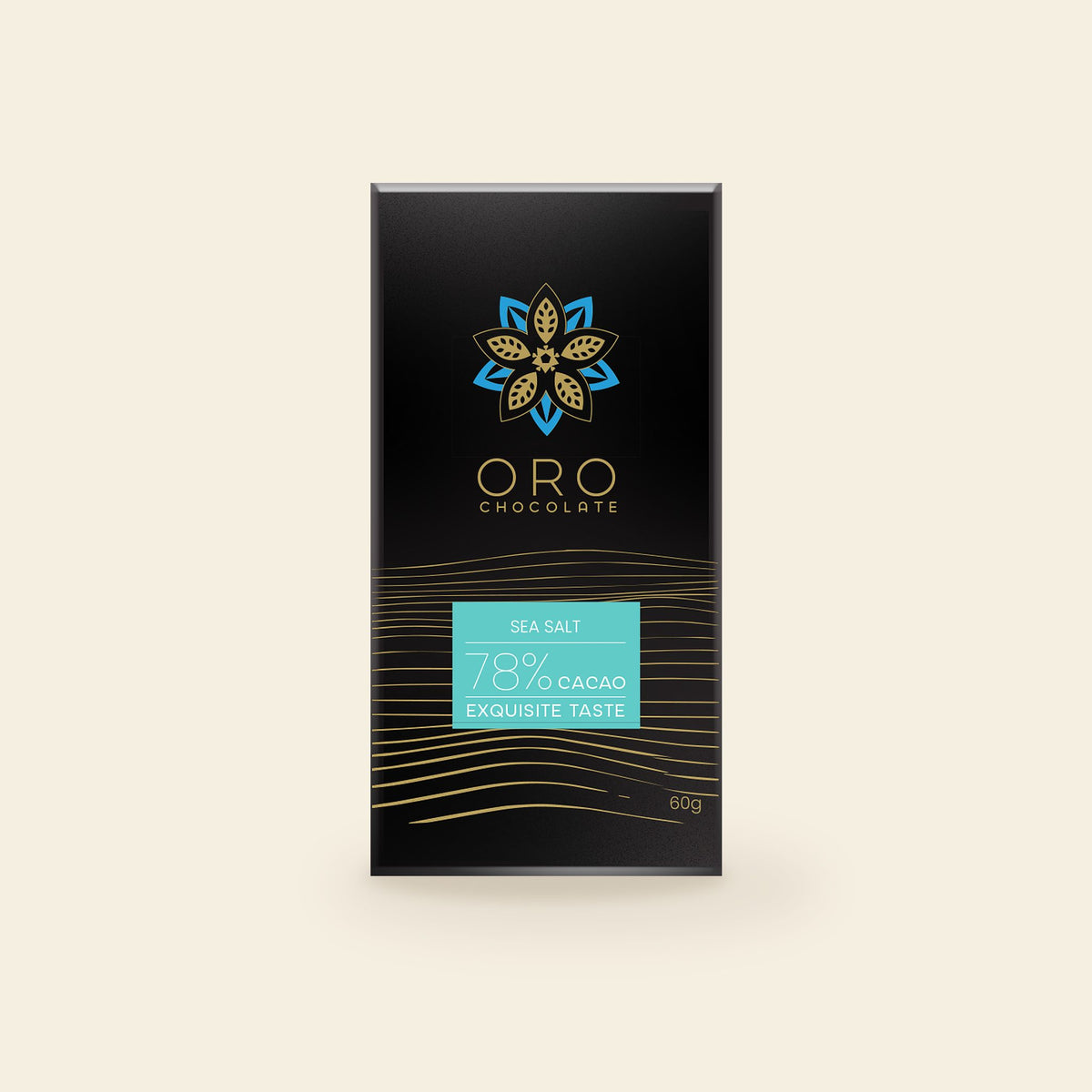 Oro Sea Salt 78% cacao chocolate bar, 60g pack, on a cream background